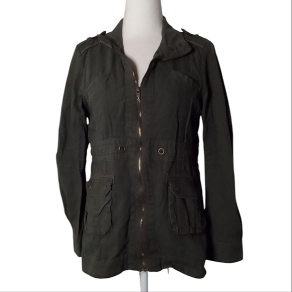 Anthropologie Solitaire Moss Green Utility Military Style Zip Up Jacket Medium - Picture 1 of 7